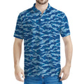 Navy Tiger Stripe Camo Pattern Print Men's Polo Shirt