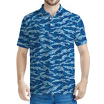 Navy Tiger Stripe Camo Pattern Print Men's Polo Shirt