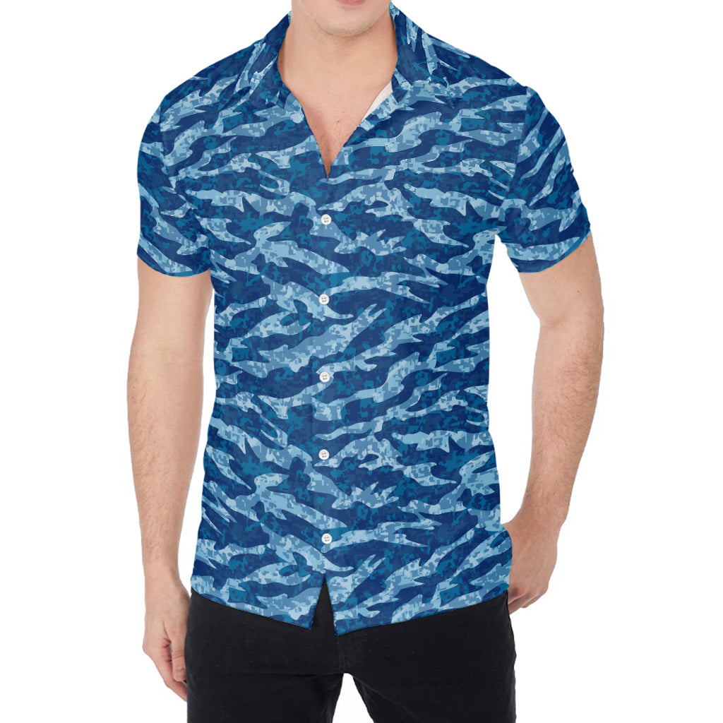 Navy Tiger Stripe Camo Pattern Print Men's Shirt