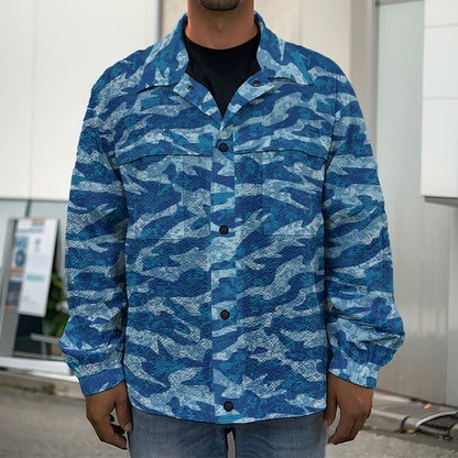 Navy Tiger Stripe Camo Pattern Print Men's Shirt Jacket