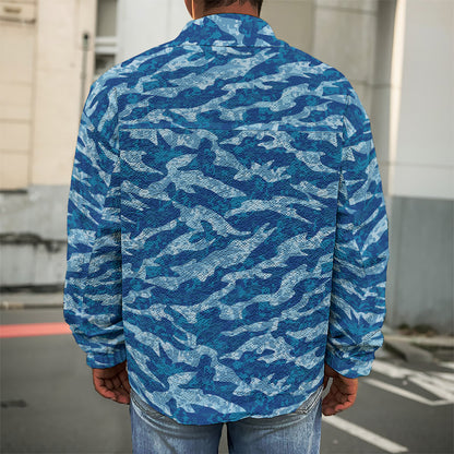 Navy Tiger Stripe Camo Pattern Print Men's Shirt Jacket