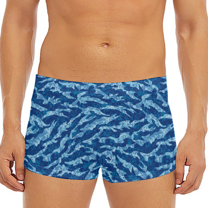 Navy Tiger Stripe Camo Pattern Print Men's Short Boxer Briefs