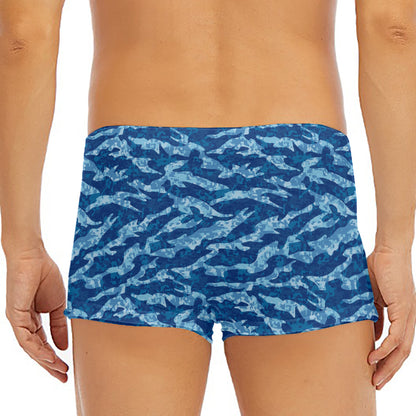 Navy Tiger Stripe Camo Pattern Print Men's Short Boxer Briefs