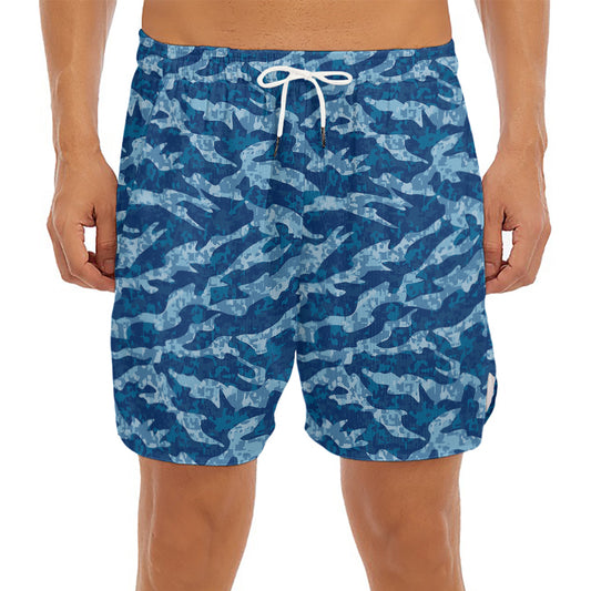 Navy Tiger Stripe Camo Pattern Print Men's Split Running Shorts