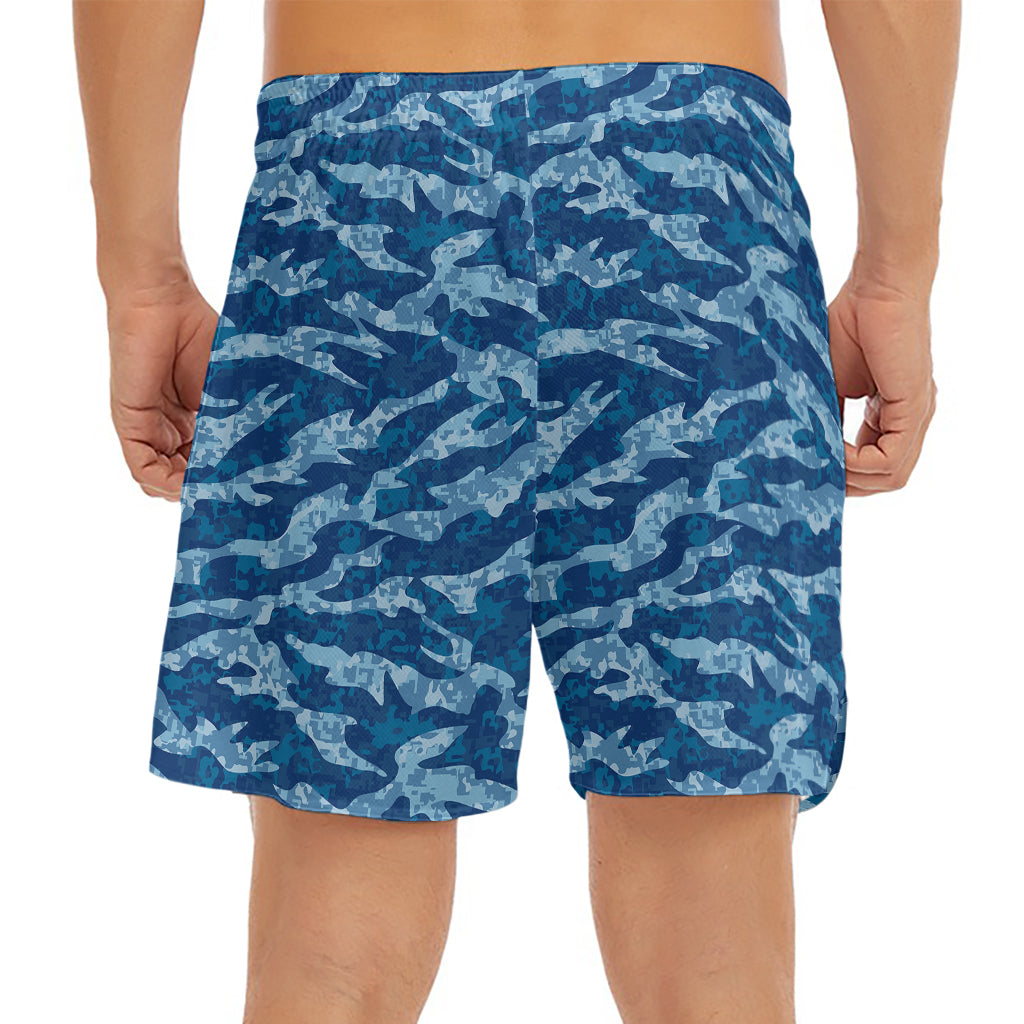 Navy Tiger Stripe Camo Pattern Print Men's Split Running Shorts