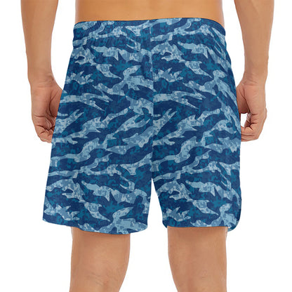 Navy Tiger Stripe Camo Pattern Print Men's Split Running Shorts