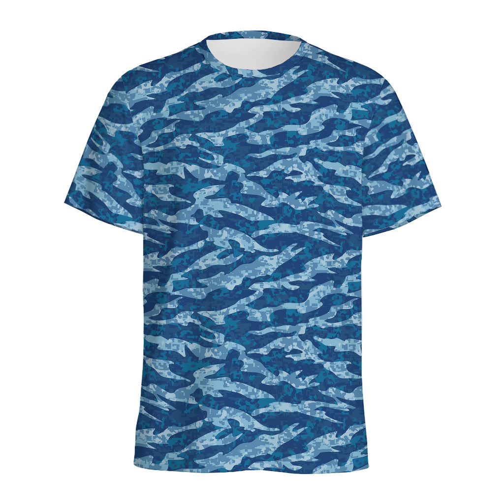 Navy Tiger Stripe Camo Pattern Print Men's Sports T-Shirt