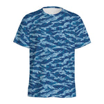 Navy Tiger Stripe Camo Pattern Print Men's Sports T-Shirt