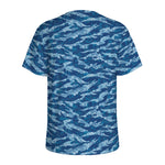 Navy Tiger Stripe Camo Pattern Print Men's Sports T-Shirt