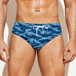 Navy Tiger Stripe Camo Pattern Print Men's Swim Briefs