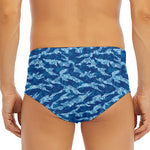 Navy Tiger Stripe Camo Pattern Print Men's Triangle Swim Briefs