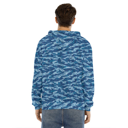 Navy Tiger Stripe Camo Pattern Print Men's Velvet Pullover Hoodie
