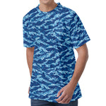 Navy Tiger Stripe Camo Pattern Print Men's Velvet T-Shirt