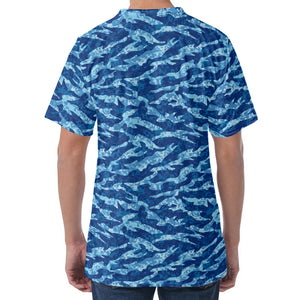 Navy Tiger Stripe Camo Pattern Print Men's Velvet T-Shirt