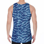 Navy Tiger Stripe Camo Pattern Print Men's Velvet Tank Top