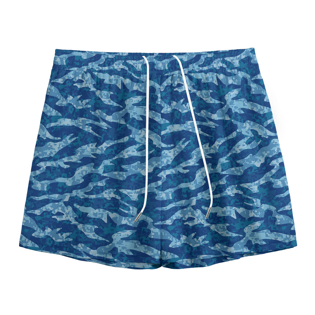 Navy Tiger Stripe Camo Pattern Print Mesh Shorts