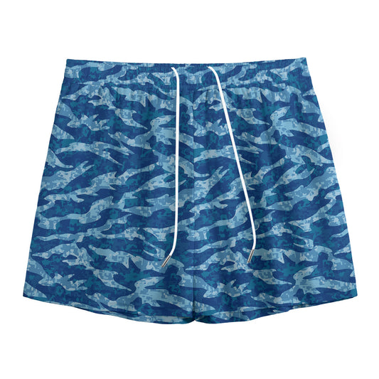 Navy Tiger Stripe Camo Pattern Print Mesh Shorts