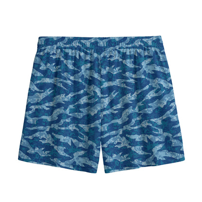 Navy Tiger Stripe Camo Pattern Print Mesh Shorts