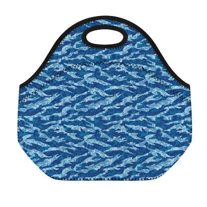 Navy Tiger Stripe Camo Pattern Print Neoprene Lunch Bag