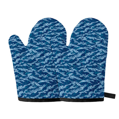 Navy Tiger Stripe Camo Pattern Print Oven Mitts