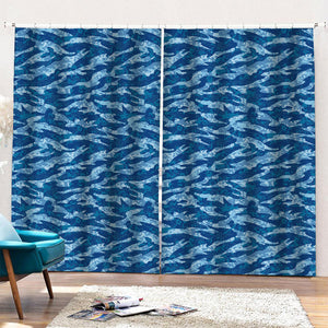 Navy Tiger Stripe Camo Pattern Print Pencil Pleat Curtains