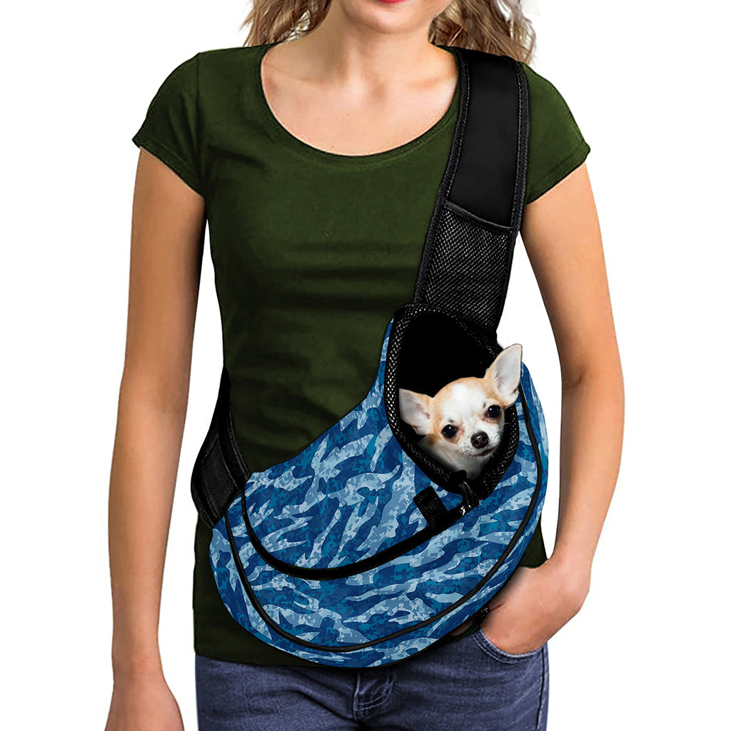 Navy Tiger Stripe Camo Pattern Print Pet Sling Carrier