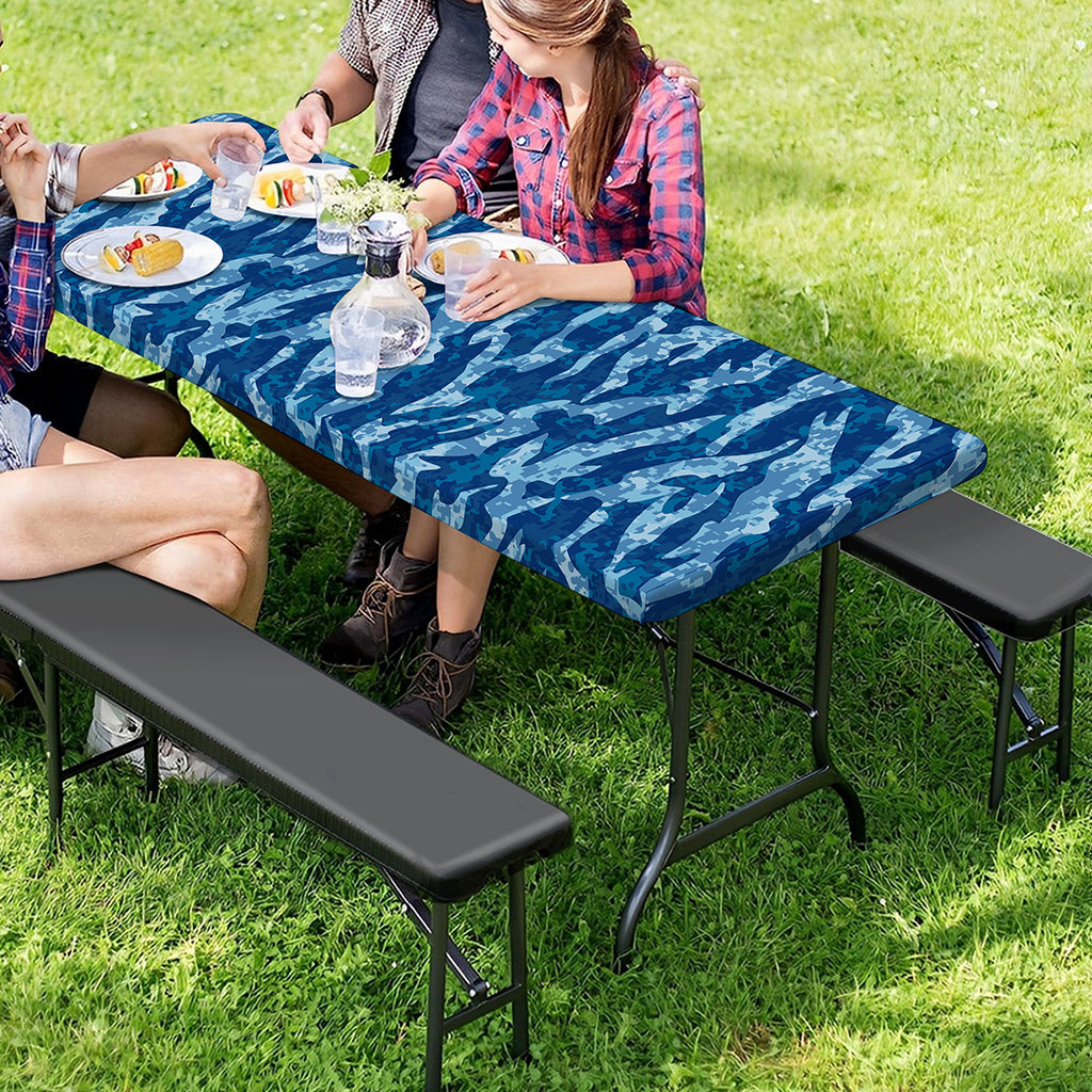 Navy Tiger Stripe Camo Pattern Print Picnic Table Cover