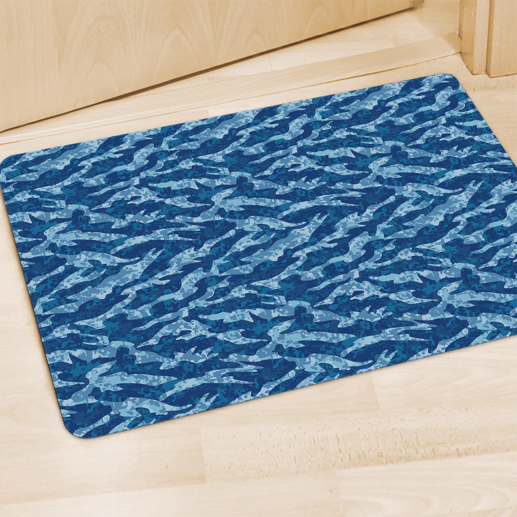 Navy Tiger Stripe Camo Pattern Print Polyester Doormat