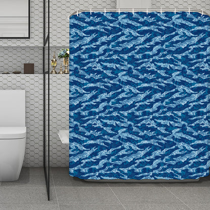 Navy Tiger Stripe Camo Pattern Print Polyester Shower Curtain