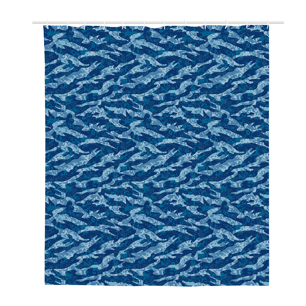 Navy Tiger Stripe Camo Pattern Print Polyester Shower Curtain