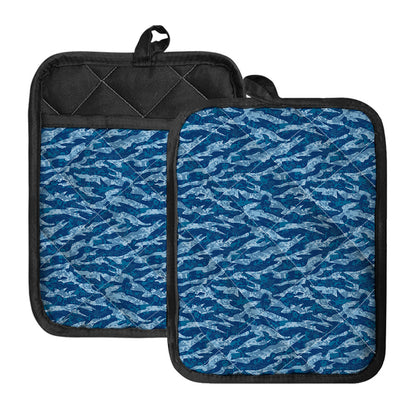 Navy Tiger Stripe Camo Pattern Print Pot Holders With Pocket