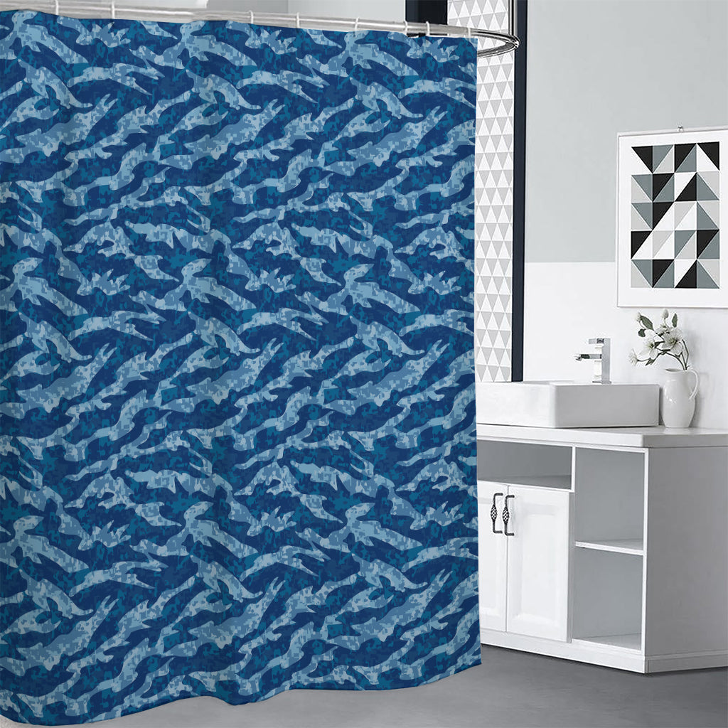 Navy Tiger Stripe Camo Pattern Print Premium Shower Curtain
