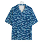Navy Tiger Stripe Camo Pattern Print Rayon Hawaiian Shirt