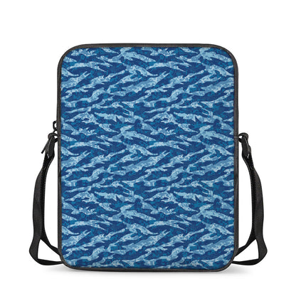 Navy Tiger Stripe Camo Pattern Print Rectangular Crossbody Bag