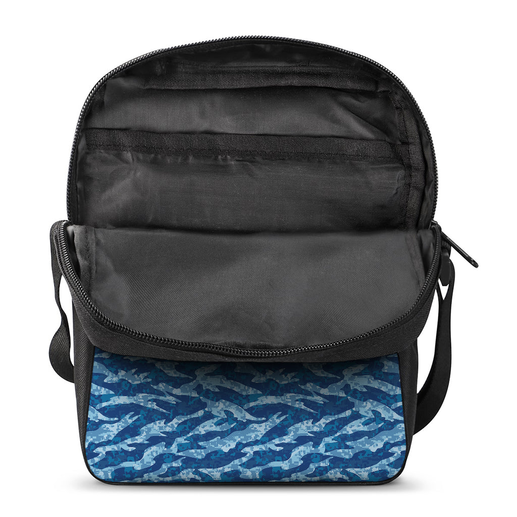 Navy Tiger Stripe Camo Pattern Print Rectangular Crossbody Bag