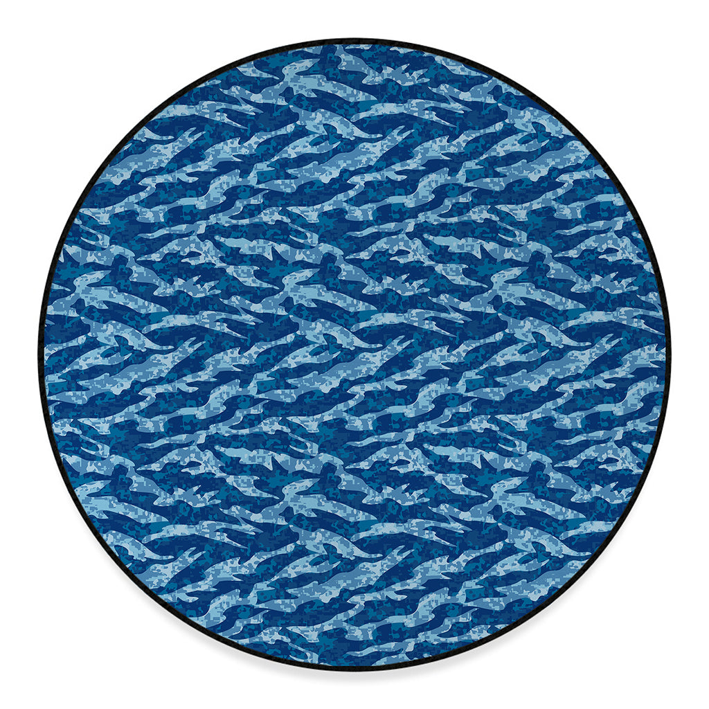 Navy Tiger Stripe Camo Pattern Print Round Floor Mat
