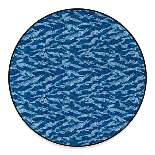 Navy Tiger Stripe Camo Pattern Print Round Floor Mat