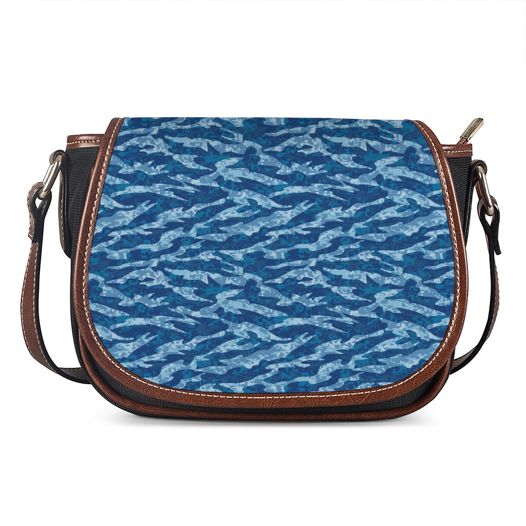 Navy Tiger Stripe Camo Pattern Print Saddle Bag