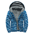 Navy Tiger Stripe Camo Pattern Print Sherpa Lined Zip Up Hoodie