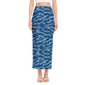 Navy Tiger Stripe Camo Pattern Print Side Slit Maxi Skirt
