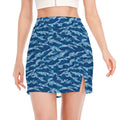 Navy Tiger Stripe Camo Pattern Print Side Slit Mini Skirt