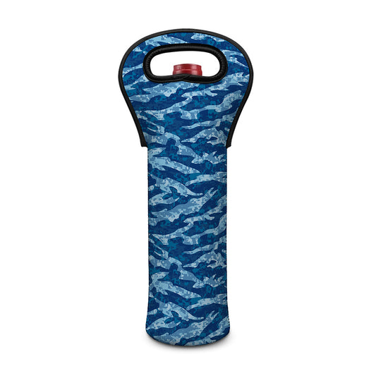 Navy Tiger Stripe Camo Pattern Print Single Neoprene Wine Tote