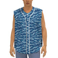 Navy Tiger Stripe Camo Pattern Print Sleeveless Baseball Jersey