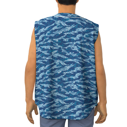 Navy Tiger Stripe Camo Pattern Print Sleeveless Baseball Jersey