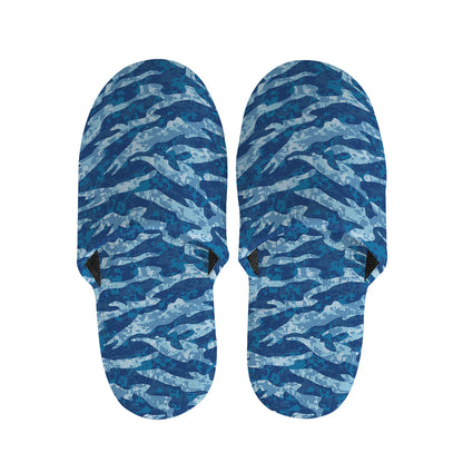 Navy Tiger Stripe Camo Pattern Print Slippers