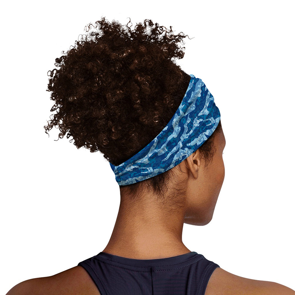 Navy Tiger Stripe Camo Pattern Print Sports Headband