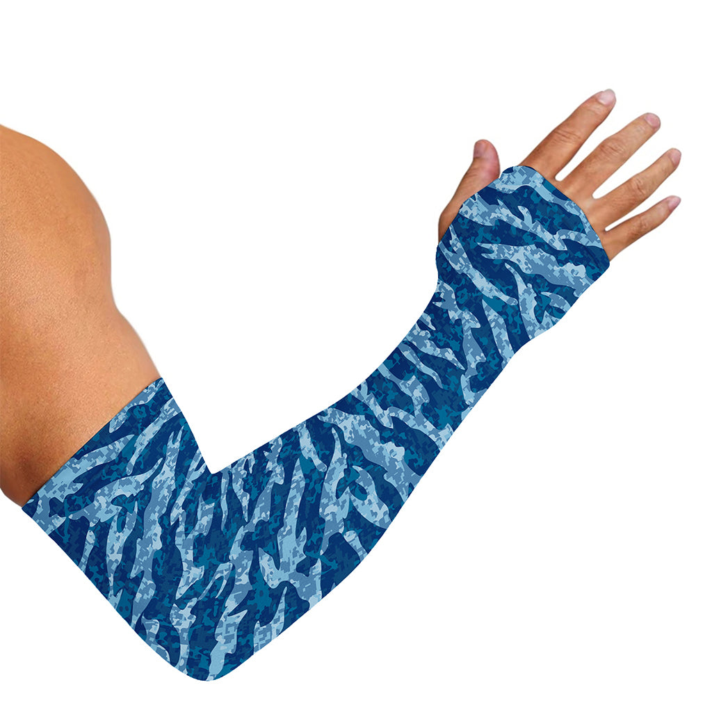Navy Tiger Stripe Camo Pattern Print Sun Protection Arm Sleeves