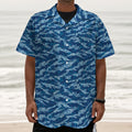 Navy Tiger Stripe Camo Pattern Print Textured Short Sleeve Shirt