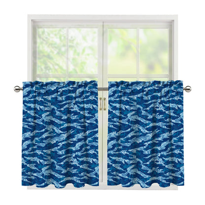 Navy Tiger Stripe Camo Pattern Print Tier Curtains
