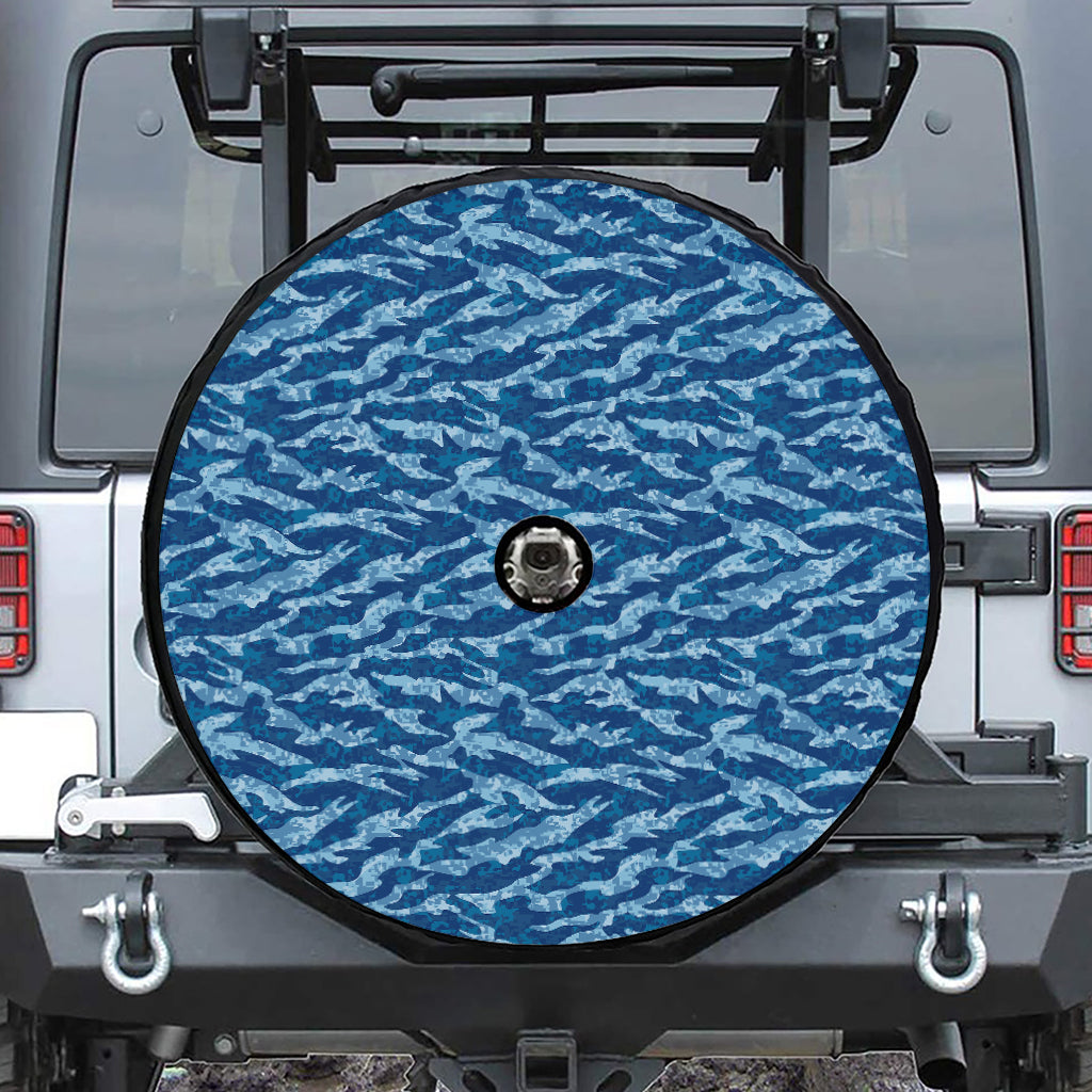 Navy Tiger Stripe Camo Pattern Print Tire Cover With Camera Hole
